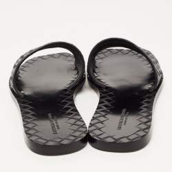Pre Owned Bottega Veneta Black Leather Intrecciato Flat Slides Size 36