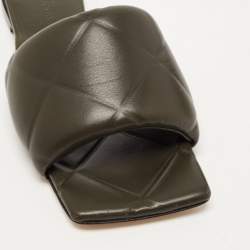 Pre Owned Bottega Veneta Olive Quilted Leather Lido Flat Slides Size 37