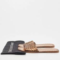 Pre Owned Bottega Veneta Metallic Intrecciato Leather Flat Slides Size 37