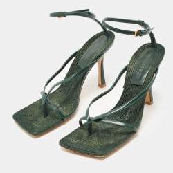 مملوكة مسبقًا Bottega Veneta Green Leather Stretch Ankle Strap Sandals Size 39