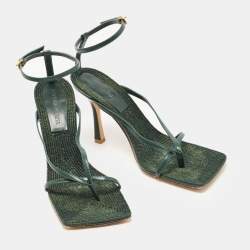 مملوكة مسبقًا Bottega Veneta Green Leather Stretch Ankle Strap Sandals Size 39