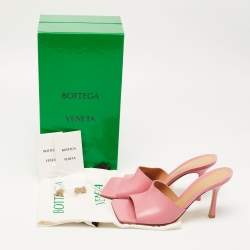 Bottega Veneta Pink Leather Stretch Square Toe Flat Slides Size 39 