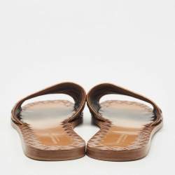 Pre Owned Bottega Veneta Metallic Intrecciato Leather Flat Slides Size 36
