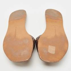 Pre Owned Bottega Veneta Metallic Intrecciato Leather Flat Slides Size 36