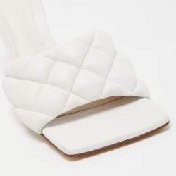 Pre Owned Bottega Veneta White Quilted Leather Lido Slide Sandals Size 38.5