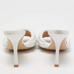 Pre Owned Bottega Veneta White Quilted Leather Lido Slide Sandals Size 38.5