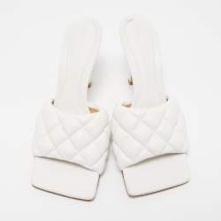 Pre Owned Bottega Veneta White Quilted Leather Lido Slide Sandals Size 38.5