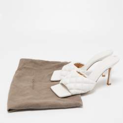 Pre Owned Bottega Veneta White Quilted Leather Lido Slide Sandals Size 38.5