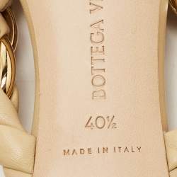 Pre Owned Bottega Veneta Beige Braided Leather and Chain Thong Sandals Size 40.5