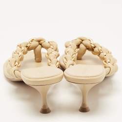 Pre Owned Bottega Veneta Beige Braided Leather and Chain Thong Sandals Size 40.5