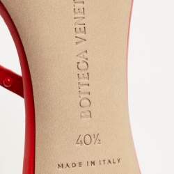 Pre Owned Bottega Veneta Neon Red Studded Leather Ankle Strap Sandals Size 40.5