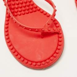 Pre Owned Bottega Veneta Neon Red Studded Leather Ankle Strap Sandals Size 40.5