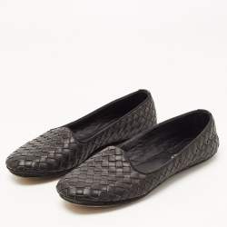 Pre Owned Bottega Veneta Black Intrecciato Leather Smoking Slippers Size 37 