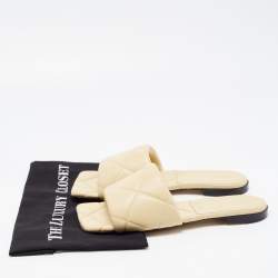 Pre Owned Bottega Veneta Cream Quilted Leather Lido Flat Slides Size 39.5