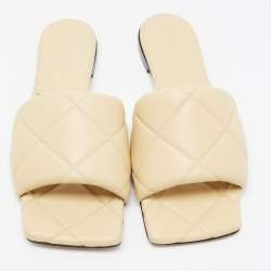 Pre Owned Bottega Veneta Cream Quilted Leather Lido Flat Slides Size 39.5