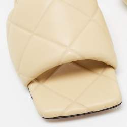 Pre Owned Bottega Veneta Cream Quilted Leather Lido Flat Slides Size 39.5