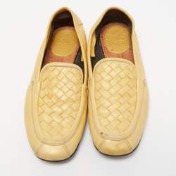 Pre Owned Bottega Veneta Yellow Intrecciato Leather Slip on Loafers Size 35