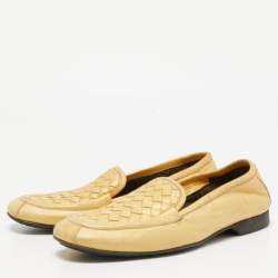 Pre Owned Bottega Veneta Yellow Intrecciato Leather Slip on Loafers Size 35