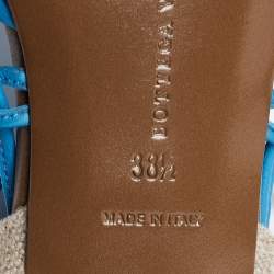 مملوكة مسبقًا Bottega Veneta Blue Leather Ankle Strap Lace Up Sandals Size 38.5