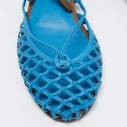 مملوكة مسبقًا Bottega Veneta Blue Leather Ankle Strap Lace Up Sandals Size 38.5