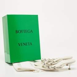 Pre Owned Bottega Veneta Off White Braided Leather & Chain Thong Sandals  Size 40.5