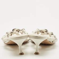 Pre Owned Bottega Veneta Off White Braided Leather & Chain Thong Sandals  Size 40.5