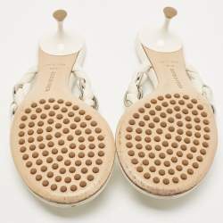Pre Owned Bottega Veneta Off White Braided Leather & Chain Thong Sandals  Size 40.5