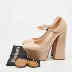 مملوكة مسبقًا Bottega Veneta Beige Leather Mary Jane Pumps Size 38.5