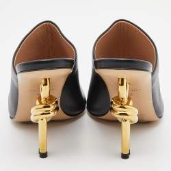 Pre Owned Bottega Veneta Black Leather Knot Heel Mules Size 36