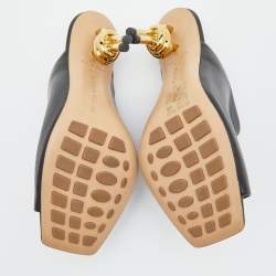 Pre Owned Bottega Veneta Black Leather Knot Heel Mules Size 36