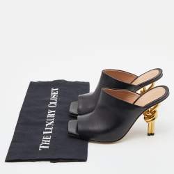 Pre Owned Bottega Veneta Black Leather Knot Heel Mules Size 36