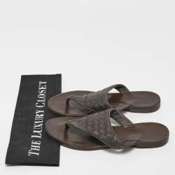 Pre Owned Bottega Veneta Brown Woven Leather Intrecciato Thong  Flat Sandals Size 36