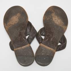 Pre Owned Bottega Veneta Brown Woven Leather Intrecciato Thong  Flat Sandals Size 36