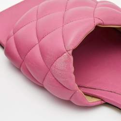 Pre Owned Bottega Veneta Pink Quilted Leather Flat Slides Size 37.5