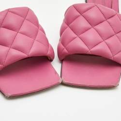 Pre Owned Bottega Veneta Pink Quilted Leather Flat Slides Size 37.5