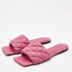 Pre Owned Bottega Veneta Pink Quilted Leather Flat Slides Size 37.5