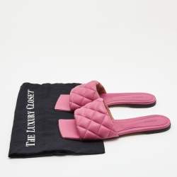 Pre Owned Bottega Veneta Pink Quilted Leather Flat Slides Size 37.5