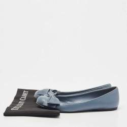 Pre Owned Bottega Veneta Blue Leather Bow Ballet Flats Size 36