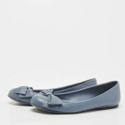 Pre Owned Bottega Veneta Blue Leather Bow Ballet Flats Size 36