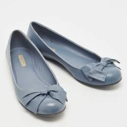 Pre Owned Bottega Veneta Blue Leather Bow Ballet Flats Size 36