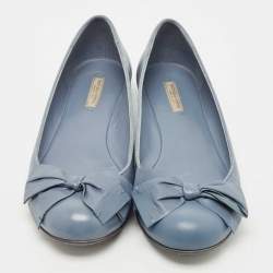 Pre Owned Bottega Veneta Blue Leather Bow Ballet Flats Size 36