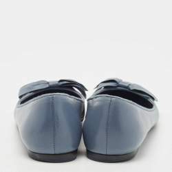Pre Owned Bottega Veneta Blue Leather Bow Ballet Flats Size 36