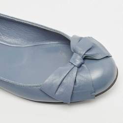 Pre Owned Bottega Veneta Blue Leather Bow Ballet Flats Size 36