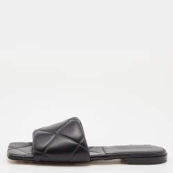 Bottega Veneta Black Quilted Leather Lido Flat Slides Size 40