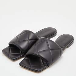 Bottega Veneta Black Quilted Leather Lido Flat Slides Size 40