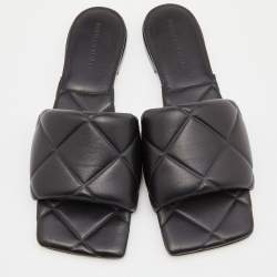 Bottega Veneta Black Quilted Leather Lido Flat Slides Size 40