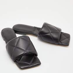 Bottega Veneta Black Quilted Leather Lido Flat Slides Size 40