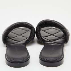 Bottega Veneta Black Quilted Leather Lido Flat Slides Size 40