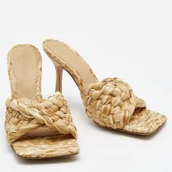 مملوكة مسبقًا Bottega Veneta Beige Raffia Lido Slide Sandals Size 38