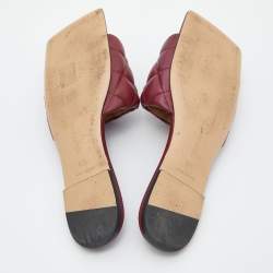 Pre Owned Bottega Veneta Red Quilted Leather Lido Flat Slides Size 37.5